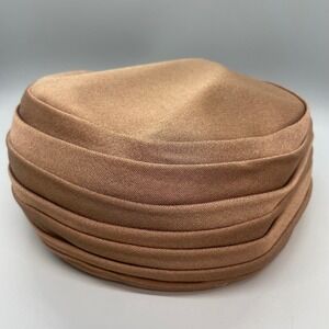 Vintage Stix Baer & Fuller Custom Made Pillbox Hat Tan Pleated Mid Century MCM